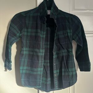 Kids Unisex Flannel Green and Black Plaid Shirt